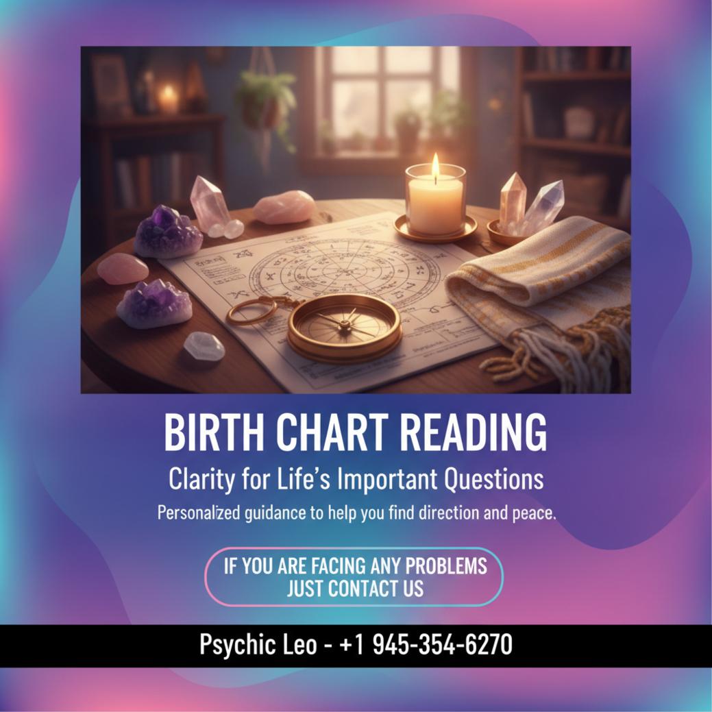 Birth chart reading materials on wooden table in Cedar Park