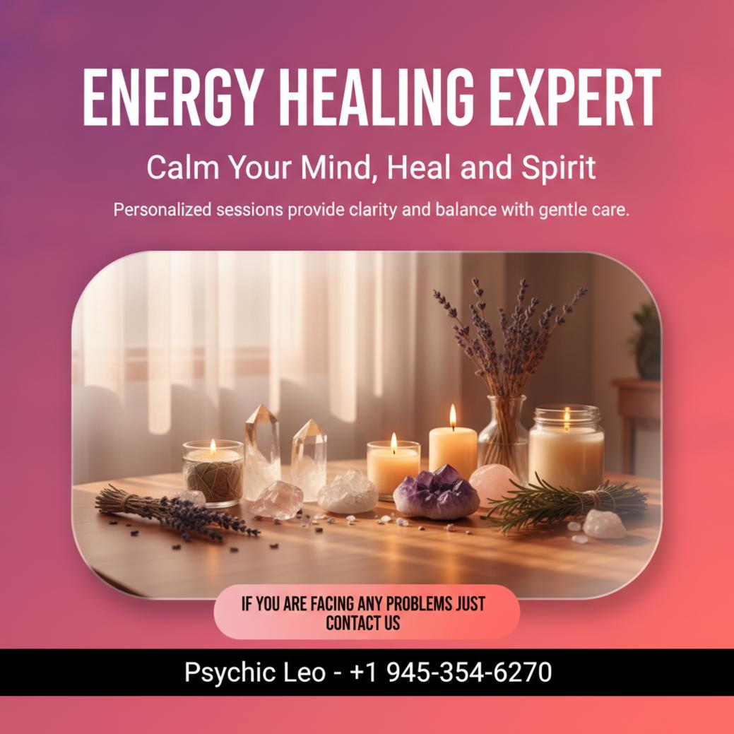 Energy healing setup with crystals and candles in Buda TX room